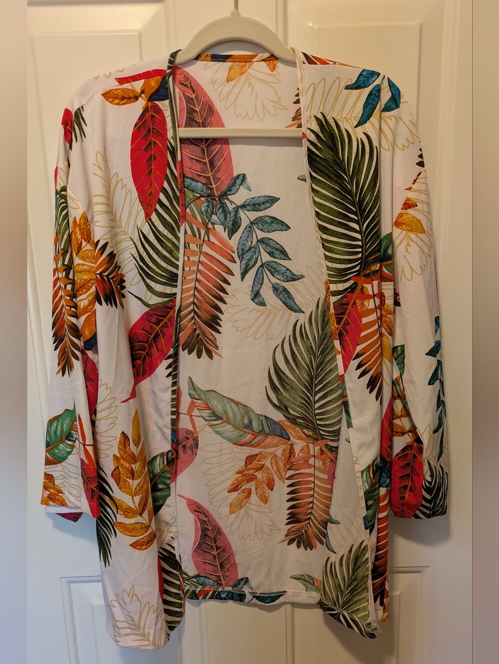 SHEIN White Tropical Leaf Open-Front Cardigan - Multi